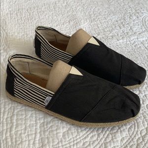 Toms Brown Canvas Slip-On Loafers with Striped Heel Panel